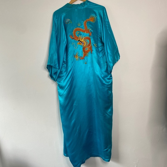 Golden Dragon Other - Vintage Silk Robe Hand Embroidery Dragon Stitching Full Length With Belt